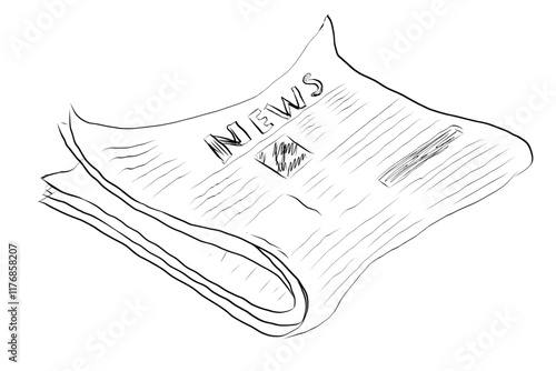 Fresh newspaper hand drawn doodle, latest news, contour drawing, latest publishing. Sketchy news paper stack, local or world news.