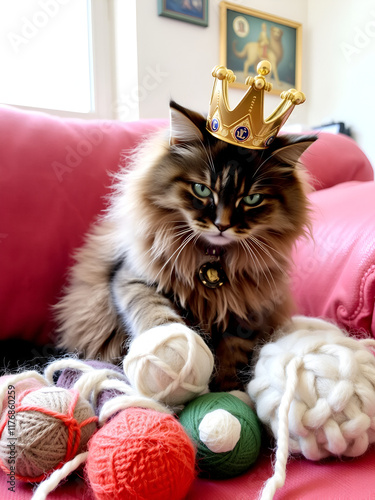 The King the cat obsession with balls of wool photo