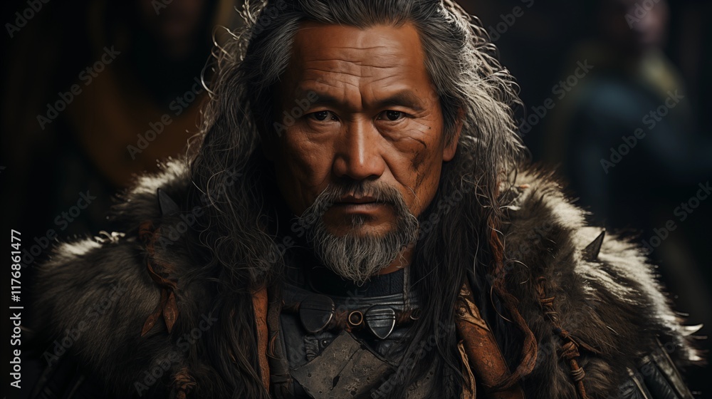 A close-up portrait of a handsome, senior man with a full beard, looking directly at the camera with a serious expression A close-up portrait of a handsome, senior man with a full beard, looking directly at the camera with a serious expression