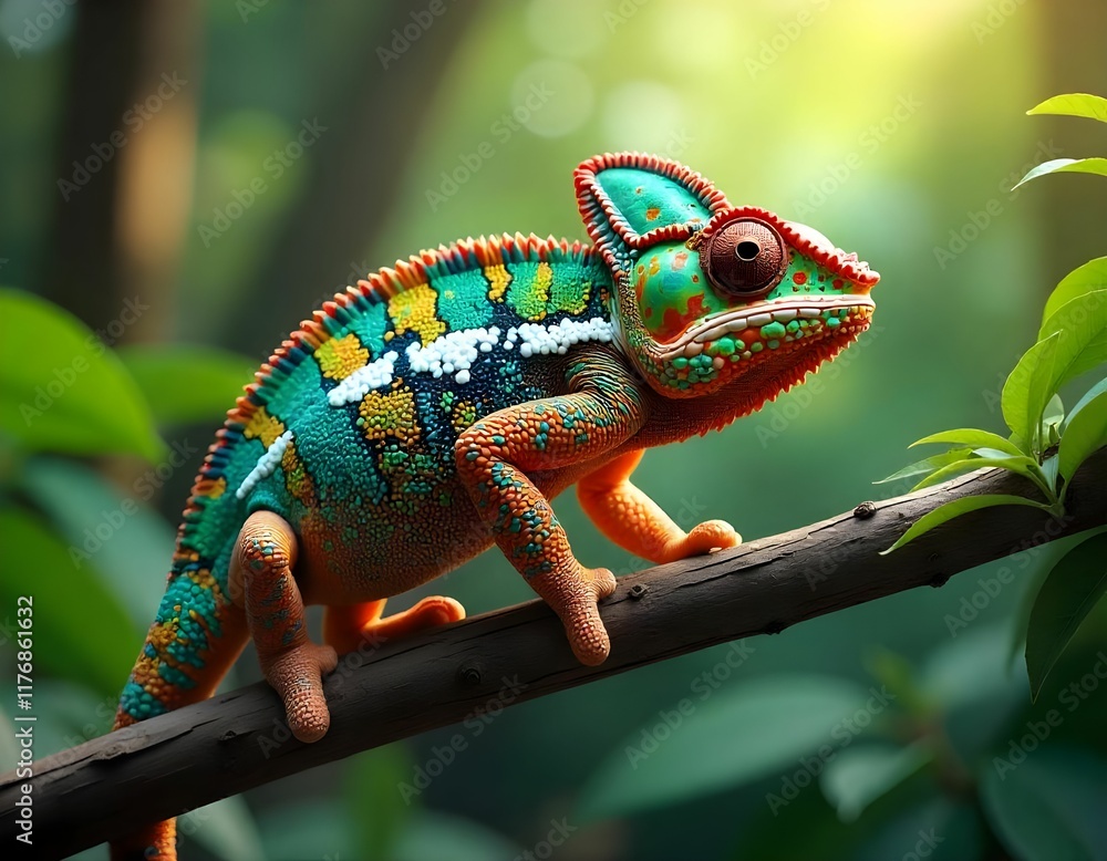 Fototapeta premium chameleon on a branch tree