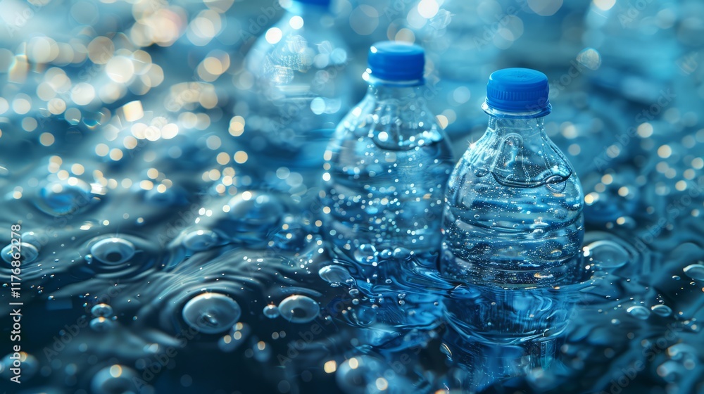 Plastic bottles in the sea. Recycle, environmental contamination, pollution problem, ecology concept Plastic bottles in the sea. Recycle, environmental contamination, pollution problem, ecology concept