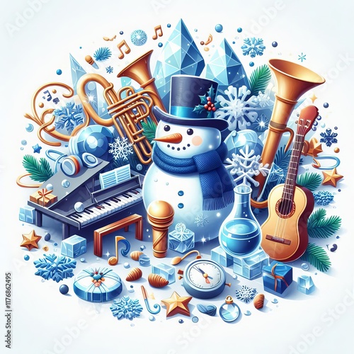 247 Winter theme incorporating musical elements and ice instrume photo