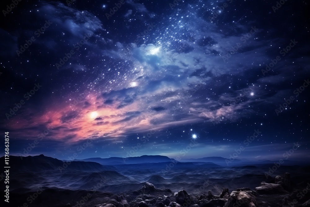 Naklejka premium Beauty of a starlit sky over serene mountains at night. Generative AI