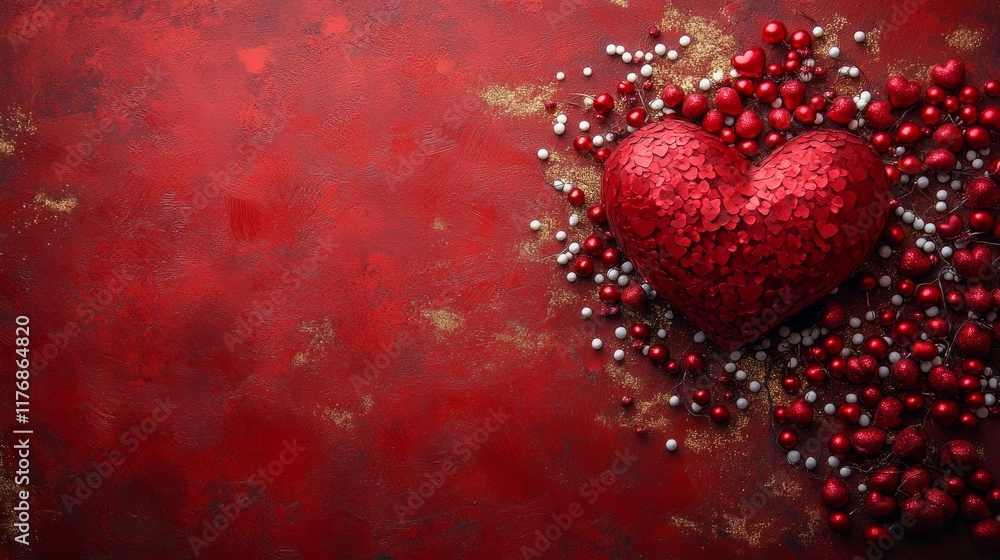 Valentine's day heart decoration festive red and gold background digital wallpaper romantic atmosphere close-up view elegant concept Valentine's day heart decoration festive red and gold background digital wallpaper romantic atmosphere close-up view elegant concept