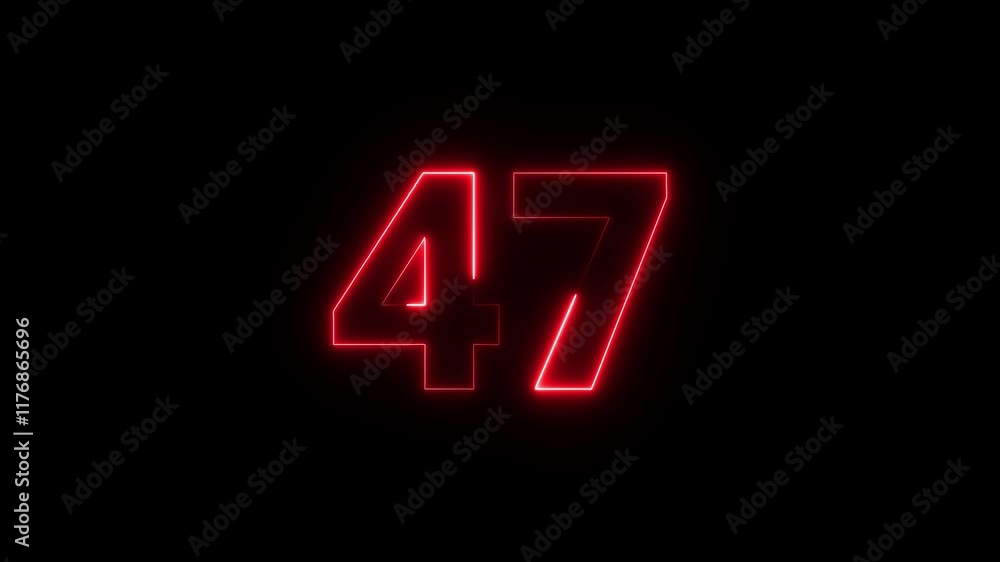 Neon number 47 animation on black background . Neon number 47 animation on black background .