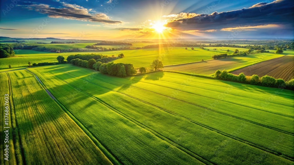 Obraz premium Aerial Drone Photography: High-Resolution Green Field Images, Stunning Drone Shots, Deep Depth of Field