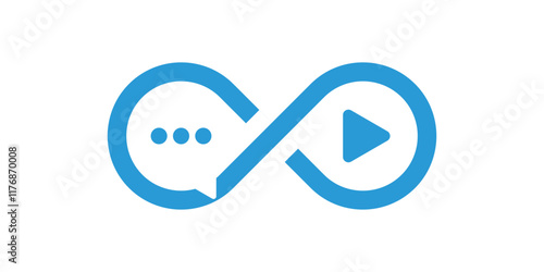 Play Button and Message Icon In Infinity Symbol. Icon logo, simple logo, vector logo, illustration.