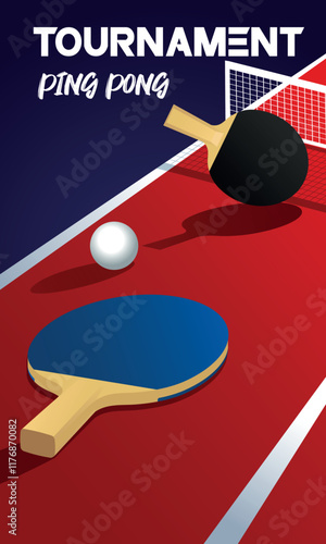 Table tennis, two rackets and a ball. Ping pong poster for printing