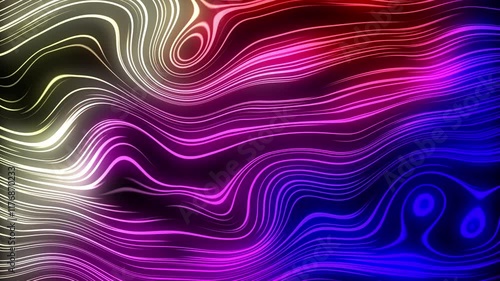 Abstract neon waves with flowing gradient lines in pink, blue, red, and yellow on a dark background. A mesmerizing digital design perfect for modern artistic concepts photo