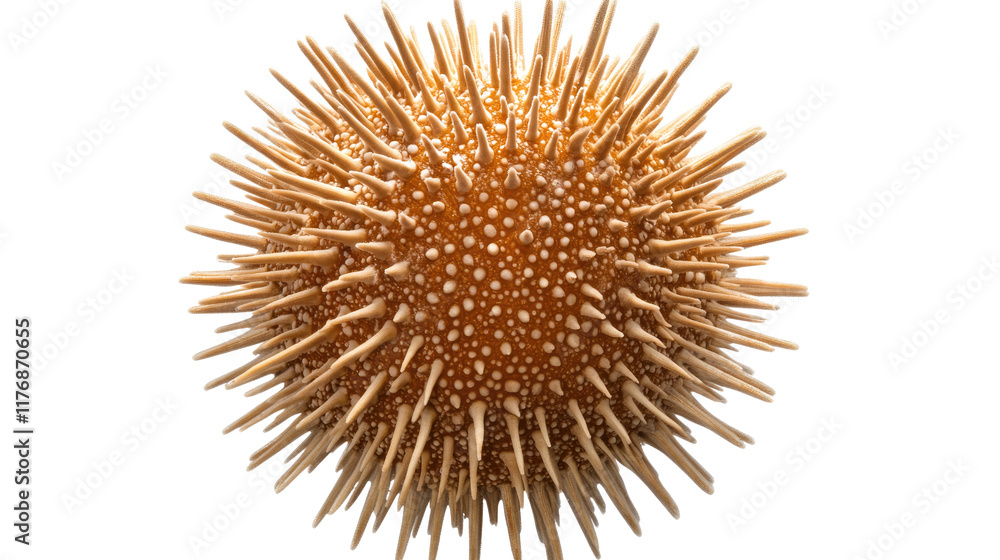 Obraz premium Golden Spiky Sphere: A mesmerizing abstract sphere with a multitude of golden spikes, evoking both beauty and a sense of danger.