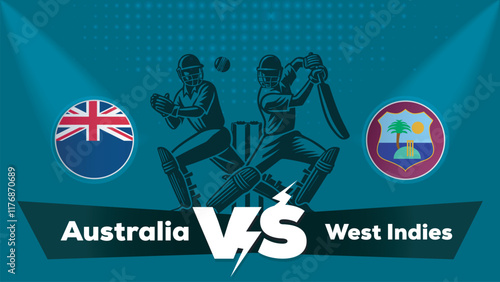 Australia VS West Indies Match , West Indies Vs Australia cricket match , Cricket match concept with creative illustration.eps