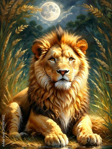 lion under the moon light