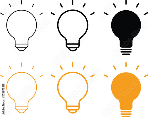 Idea or light bulb icon set. Lighting Electric lamp line style symbol
