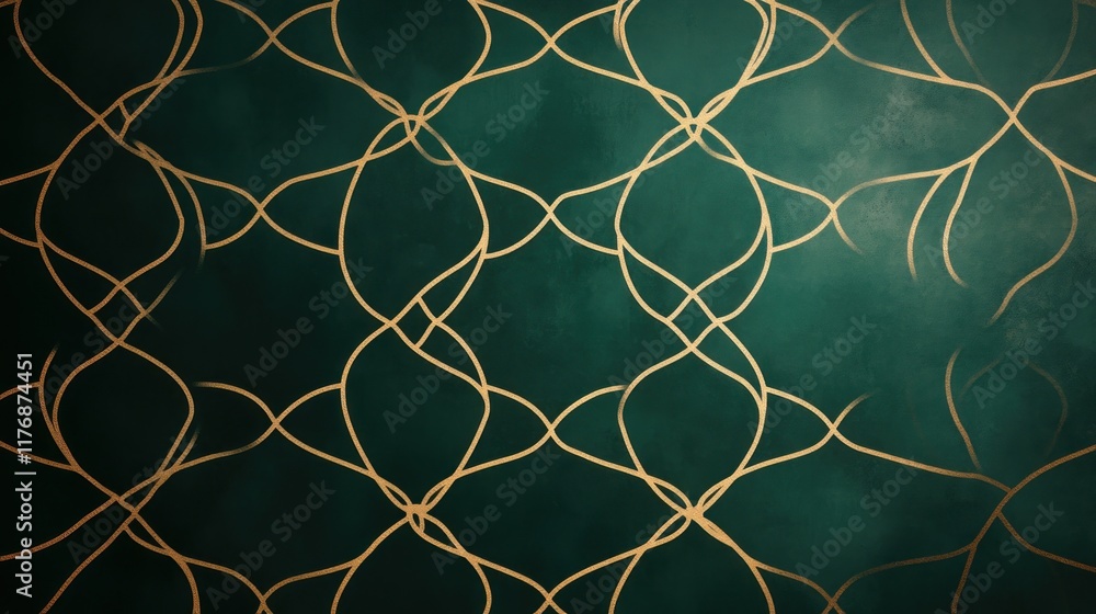 Fototapeta premium Geometric gold lines on a teal background, creating a decorative pattern.