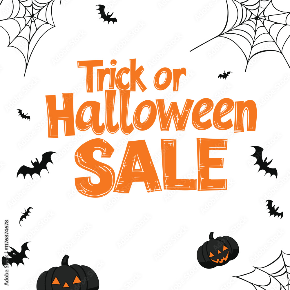Obraz premium Halloween sale graphic with orange text and bat.