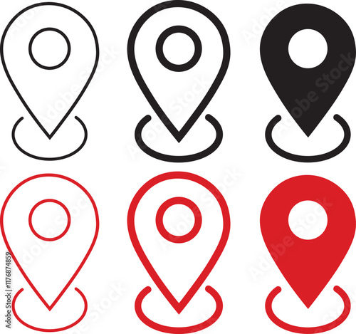 Location pin icon set. Map navigation line style symbol. Gps location sign
