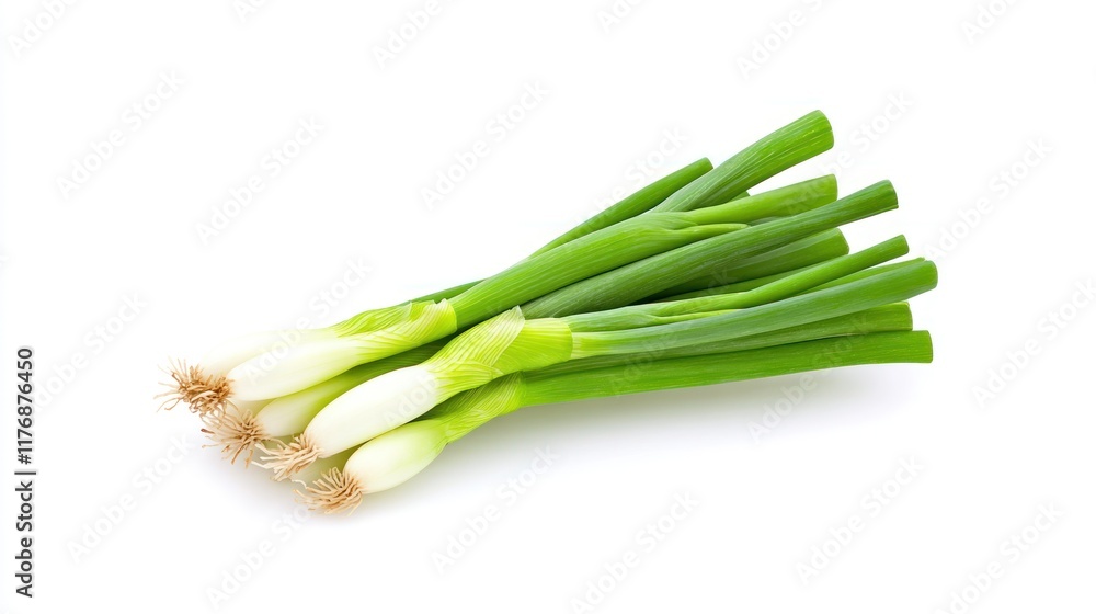 Fresh green onions arranged on a white background. Fresh green onions arranged on a white background.