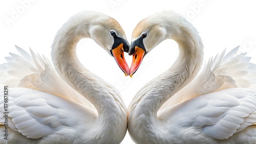 Fototapeta Naklejka Na Ścianę i Meble -  Elegant White Swans Heart Shape Valentine's Wedding Wreath Stock Photo