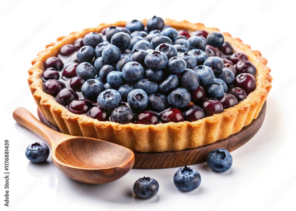 Delicious Blueberry Pie with Spoon, Isolated White Background - High-Resolution Food Photography Delicious Blueberry Pie with Spoon, Isolated White Background - High-Resolution Food Photography