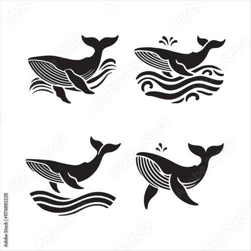 whale silhouette set vector illustration eps 10 high quality fully editable file on a white background.
