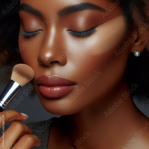 223 Mature Black woman eyes closed foundation blending Izobrajen photo