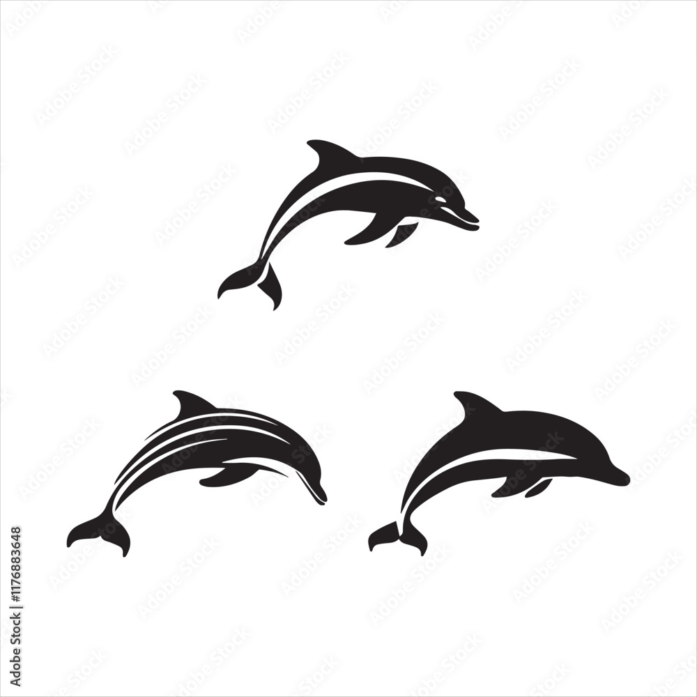 Naklejka premium dolphins silhouette set vector illustration eps 10 high quality fully editable file on a white background. 