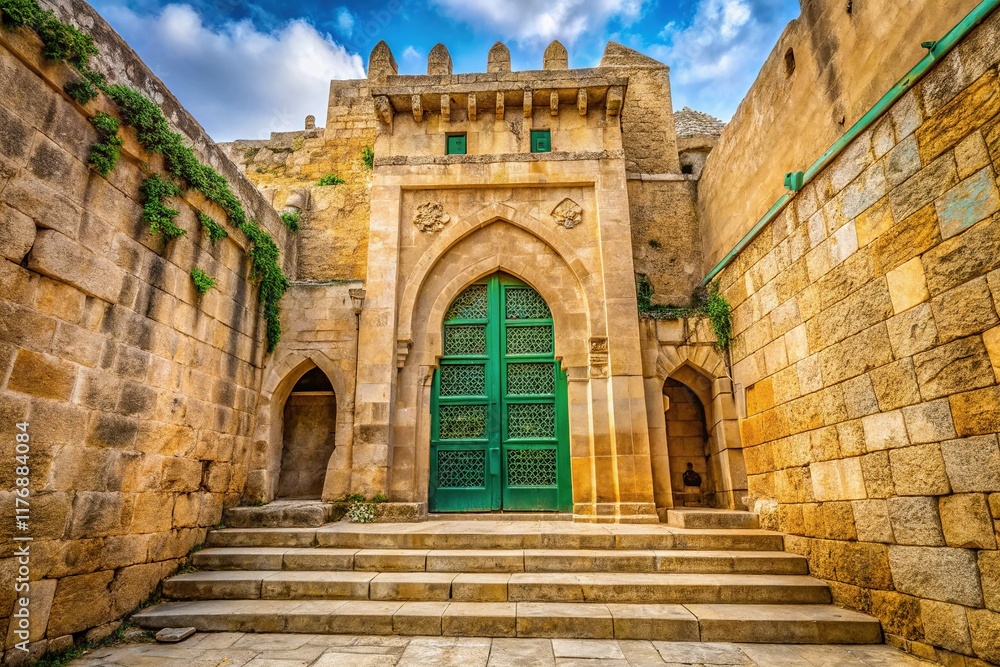 Fototapeta premium Hebron Cave of Patriarchs: Ancient Stone Entrance, Israel Holy Site Stock Photo