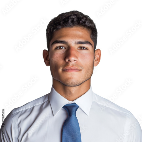 Portrait of Latin American Man in White Shirt on transparent background