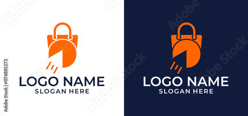 Vector logo template - shopping. The logo includes a retail bag that symbolizes a quick purchase.