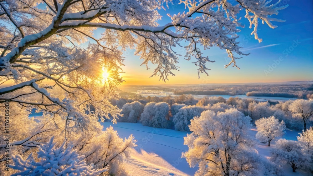 Drone Photography: Elegant Frosted Winter Branches, Soft Sky, Aerial View Drone Photography: Elegant Frosted Winter Branches, Soft Sky, Aerial View