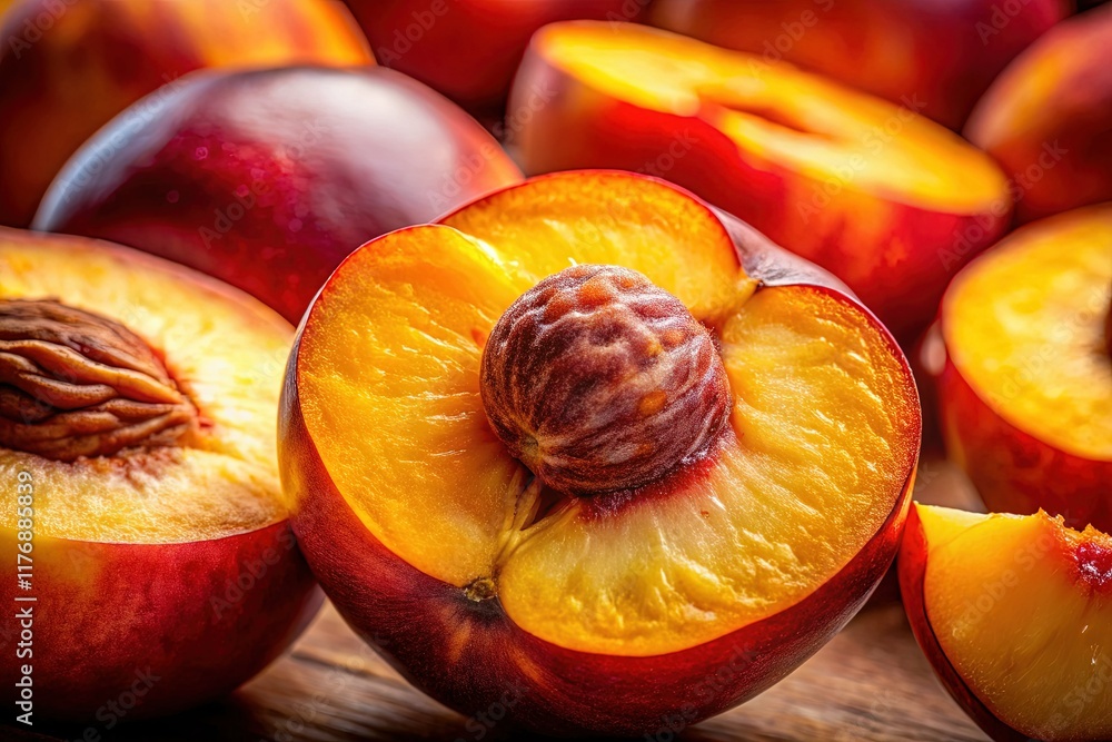 Fototapeta premium Juicy Peach Slices, High-Resolution Macro Stock Photo