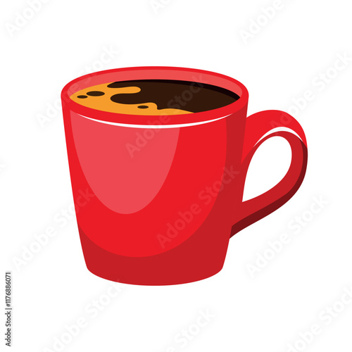 Red cup of coffee icon vector isolated on a white background. Red mug of coffee vector illustration. Single red cup of coffee with foam icon vector isolated on a white background