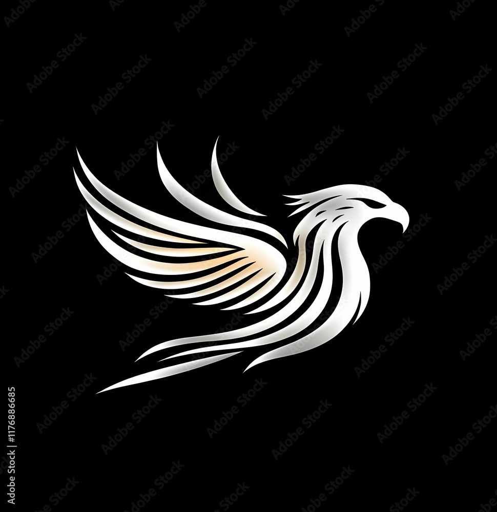 Obraz premium Stylized eagle logo design featuring sleek silver and black elements for branding