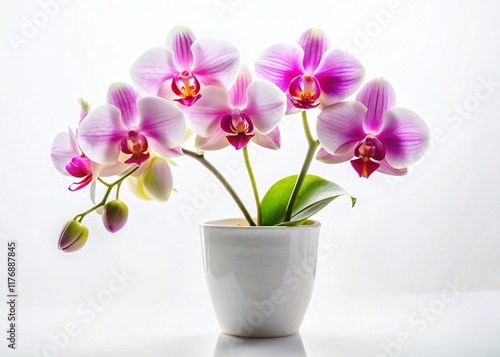 Wallpaper Mural Elegant Moth Orchid in Minimalist White Pot - Isolated White Background Stock Photo Torontodigital.ca