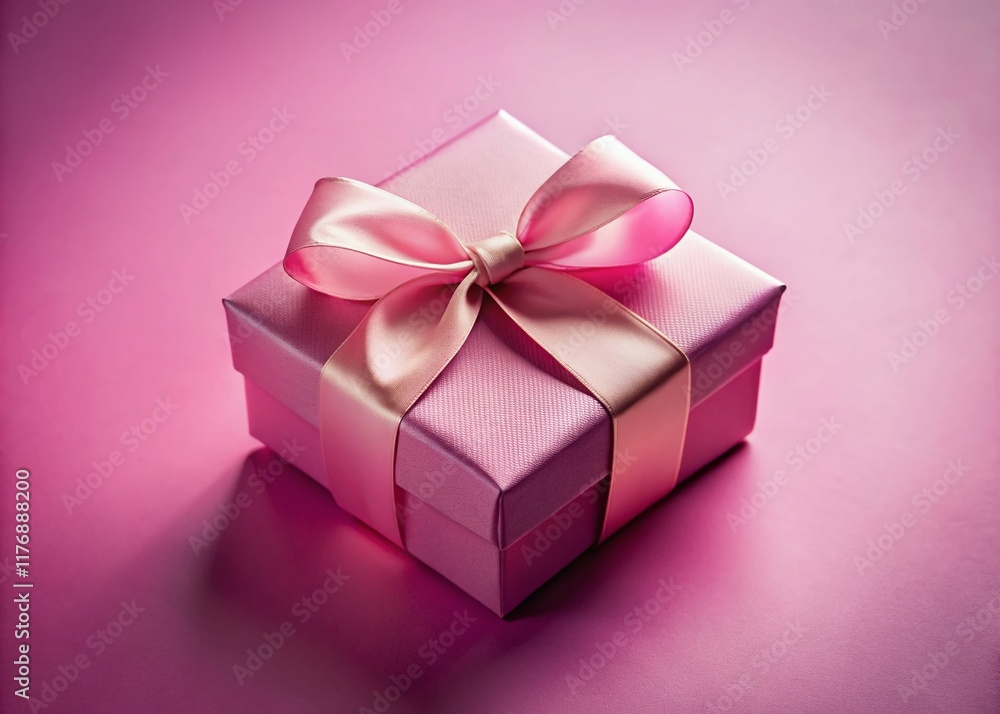 Fototapeta premium Elegant Pink Gift Box with Bow on Soft Pink Background - Minimalist Product Photography