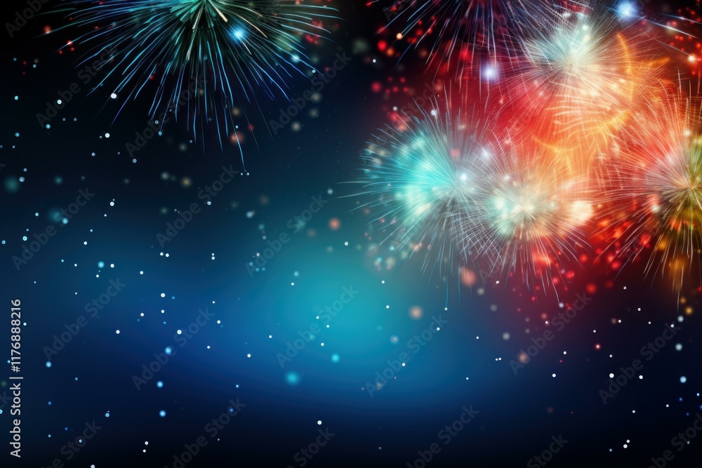 Fototapeta premium Vibrant fireworks illuminate the night sky, creating a festive atmosphere with falling sparkles