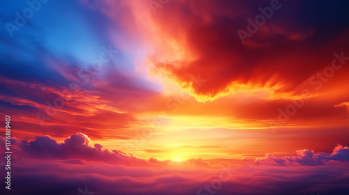 A breathtaking sunset filled with vibrant colors, showcasing the beauty of nature as the day transitions to night.