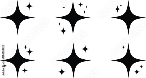 Set of Vector Illustrations of Sparkling stars flare Icon Isolated on White