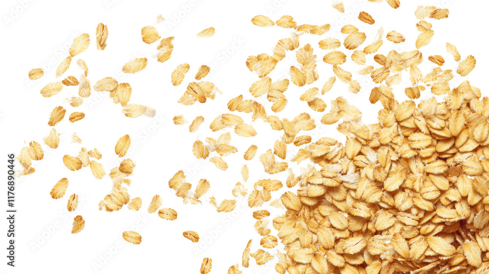 Oatmeal Explosion: A cascade of golden oat flakes, suspended in mid-air, evokes a sense of energy and wholesomeness. This image is perfect for showcasing the natural goodness of oats. Oatmeal Explosion: A cascade of golden oat flakes, suspended in mid-air, evokes a sense of energy and wholesomeness. This image is perfect for showcasing the natural goodness of oats.
