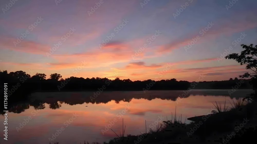 Tranquil Dusk Over Water A Stunning Sunset Reflection in the Ecoregion Sky Tranquil Dusk Over Water A Stunning Sunset Reflection in the Ecoregion Sky