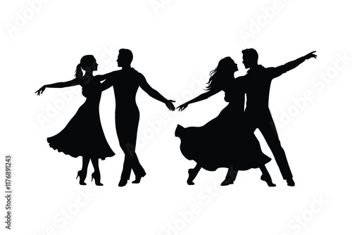 Couple Step dance clipart silhouette vector.