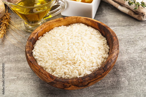 Dry Arborio rice for risotto photo