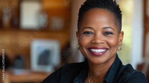 Wallpaper Mural Portrait of a smiling Black woman in a home setting Torontodigital.ca