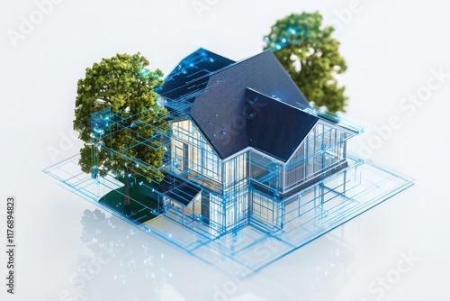 Smart home technology strategy focusing on data security and privacy modern architecture digital model indoor environment 3d viewpoint photo