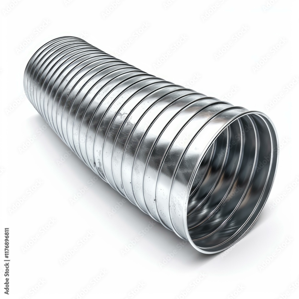 Chrome flexible metal pipe creating a curve on a white background