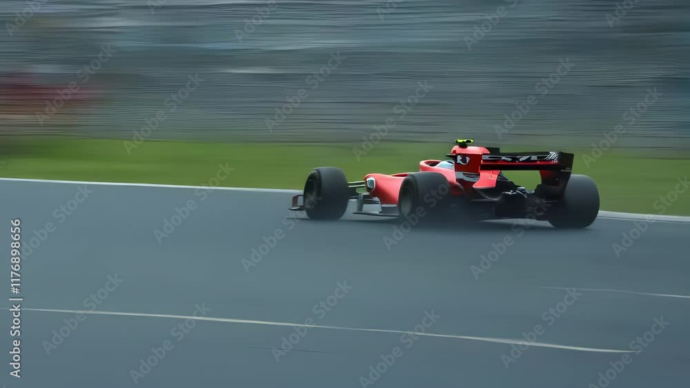AI-generated anamorphic 4K Formula One racing scene. High-speed racecar with motion blur effect on wet circuit track, cinematic rainy conditions create dramatic motorsport atmosphere AI-generated anamorphic 4K Formula One racing scene. High-speed racecar with motion blur effect on wet circuit track, cinematic rainy conditions create dramatic motorsport atmosphere