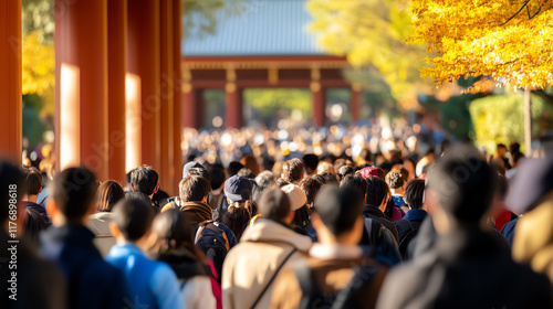 Wallpaper Mural A lively crowd of people walking through a vibrant autumn landscape, showcasing the energy and diversity of urban life. Torontodigital.ca