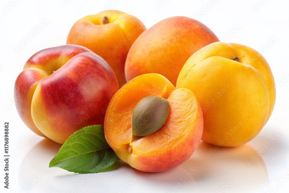Fresh Ripe Apricots Isolated on White Background - Juicy Summer Fruit Fresh Ripe Apricots Isolated on White Background - Juicy Summer Fruit