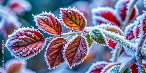 Wallpaper Mural Frozen Rose Leaves: Close-up of Snow-Covered, Curled Rose Foliage in Winter Torontodigital.ca