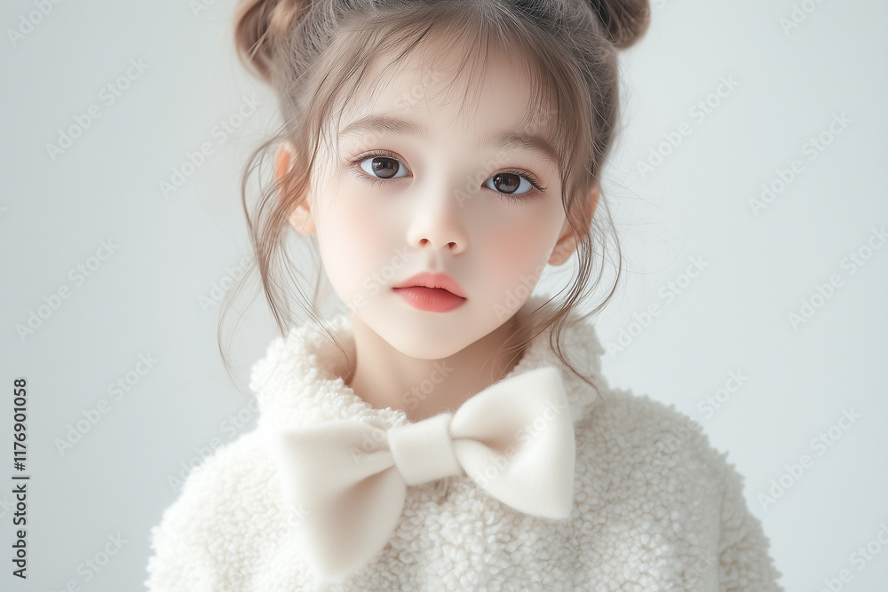 かわいい女の子のモデルの正面撮影。暖かいニットを着ている冬のファッションポートレート。 かわいい女の子のモデルの正面撮影。暖かいニットを着ている冬のファッションポートレート。